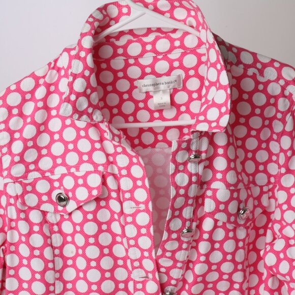 Summer Spring Jacket Vibrant Pink with White Dots Christopher & Banks Like New - Picture 6 of 8